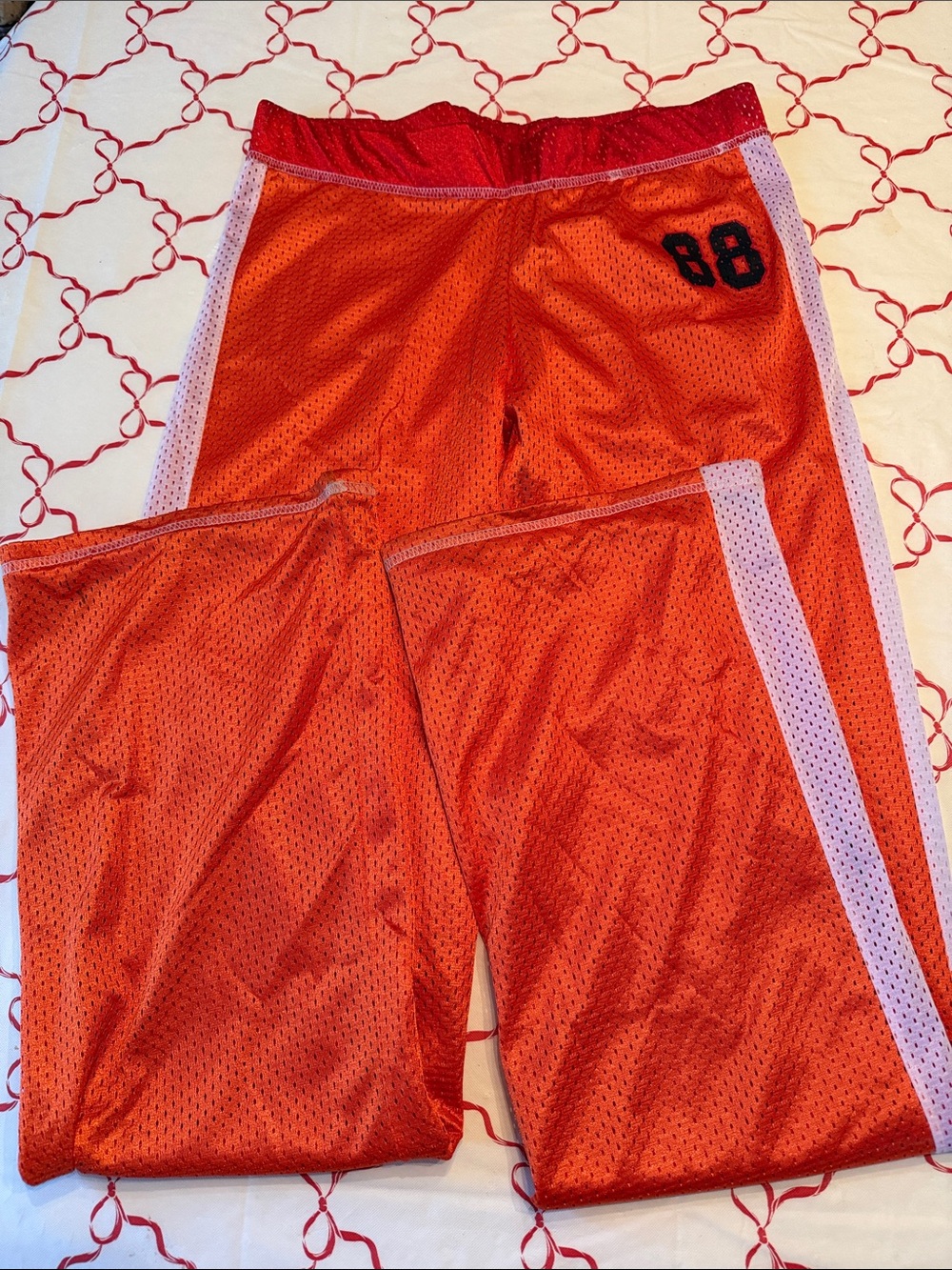 Women’s Orange Mesh Track Pants with White Side Stripe, KC Chiefs
